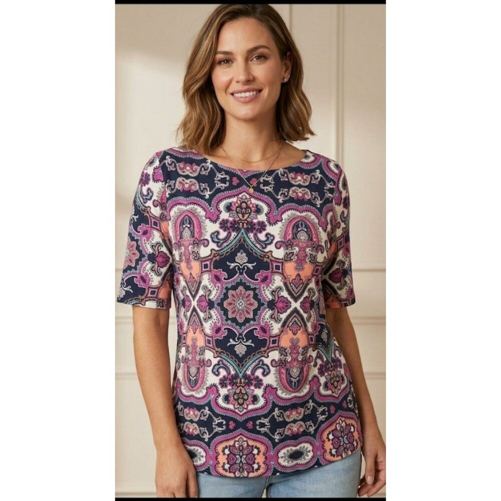 Charter Club Blouse Size S Paisley Button Design 3/4 Sleeve